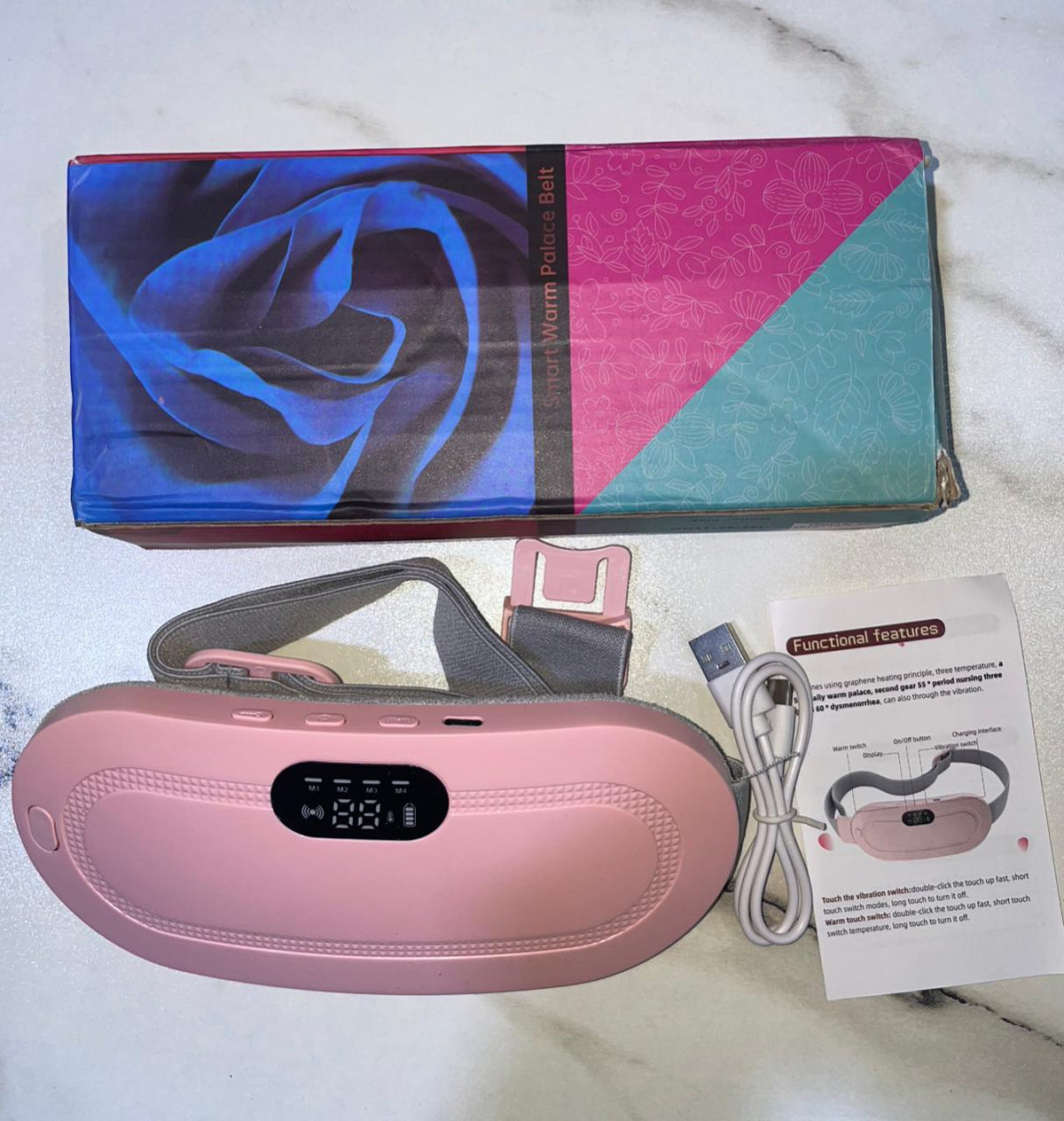 Portable Menstrual Heating Cramp Pad Belt – 3 Heat Levels & 4 Massage Modes