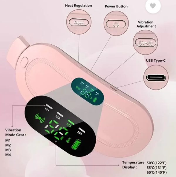 Portable Menstrual Heating Cramp Pad Belt – 3 Heat Levels & 4 Massage Modes