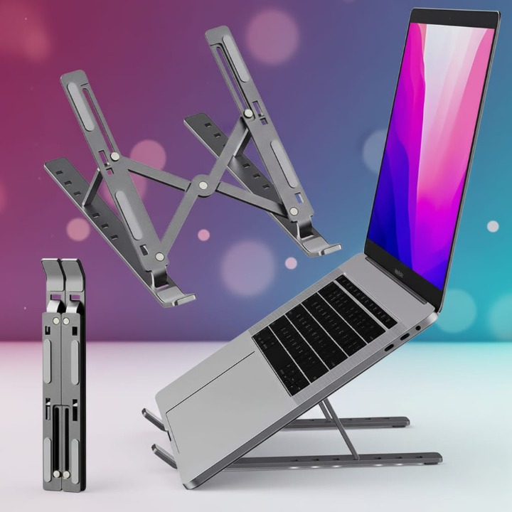 Metal Laptop Stand – Adjustable Foldable Portable Laptop Holder with Box & Cover