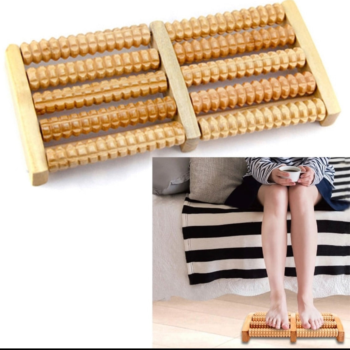 Traditional Wooden Roller Foot Massager – Natural Wood Relaxation & Massage Tool